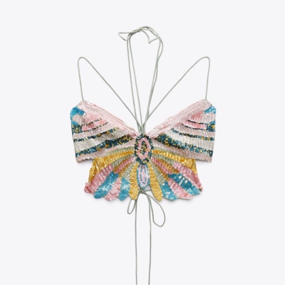 Zara sequin butterfly Crop Festival top New with tags!🦋 - Picture 5 of 16